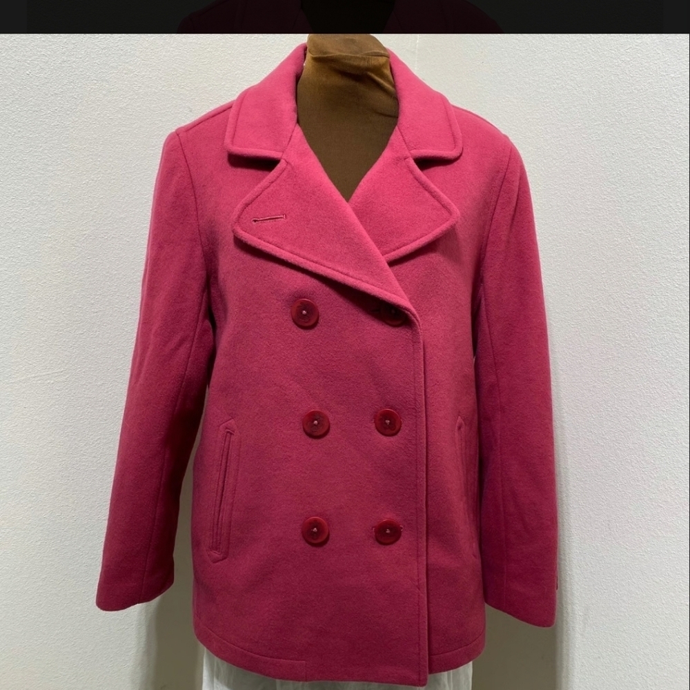 L.L. Bean 10P  Pink Double-Breasted Pea Coat Bellandi Italian Wool Thinsulate